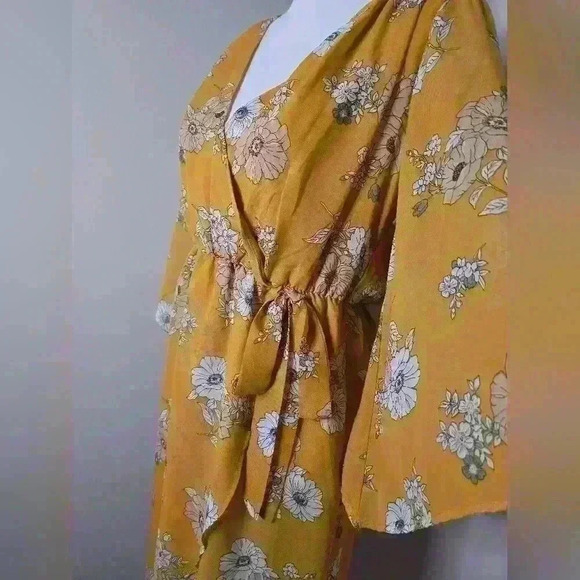 Floral High Low Mustard Flowy Dress - Picture 7 of 11